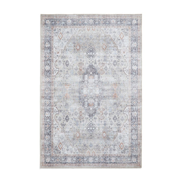 Washable Tabriz H1156 Traditional Vintage Distressed Medallion Border Textured Lightweight Printed Polyester Flatweave Beige Rug-Think Rugs-Rug Love - The Most Loved Rug Store